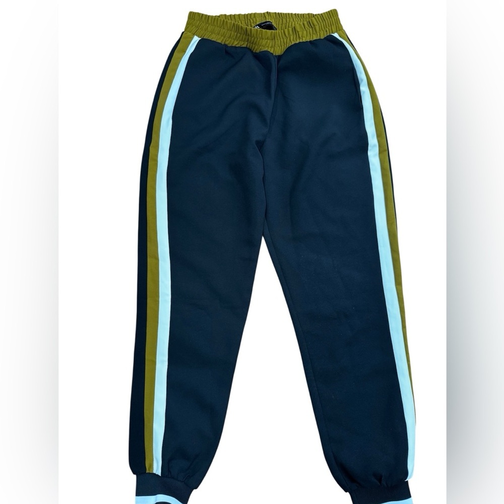 Zara Black Joggers with Olive and White Accents